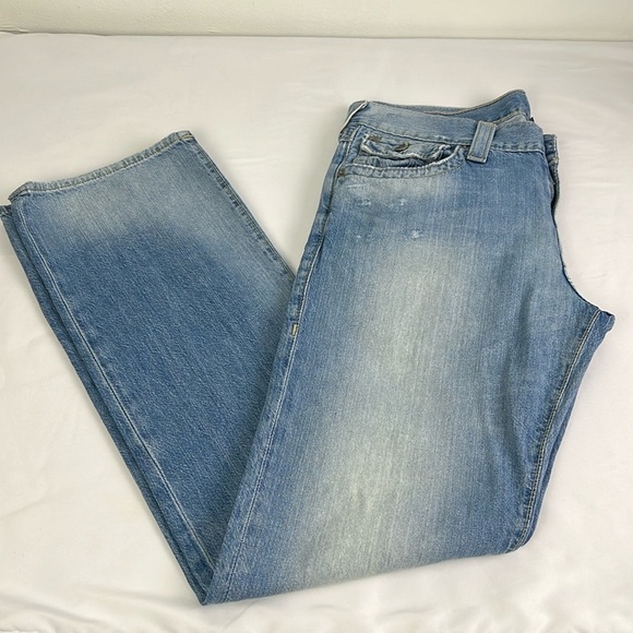 True Religion Men 32 Faded Distressed Straight Flap Pockets Jean - Picture 1 of 13